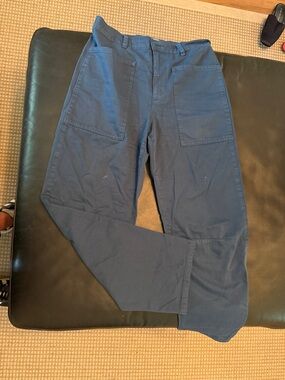 Velvet Navy Blue Cargo Trousers with Front Patch Pockets